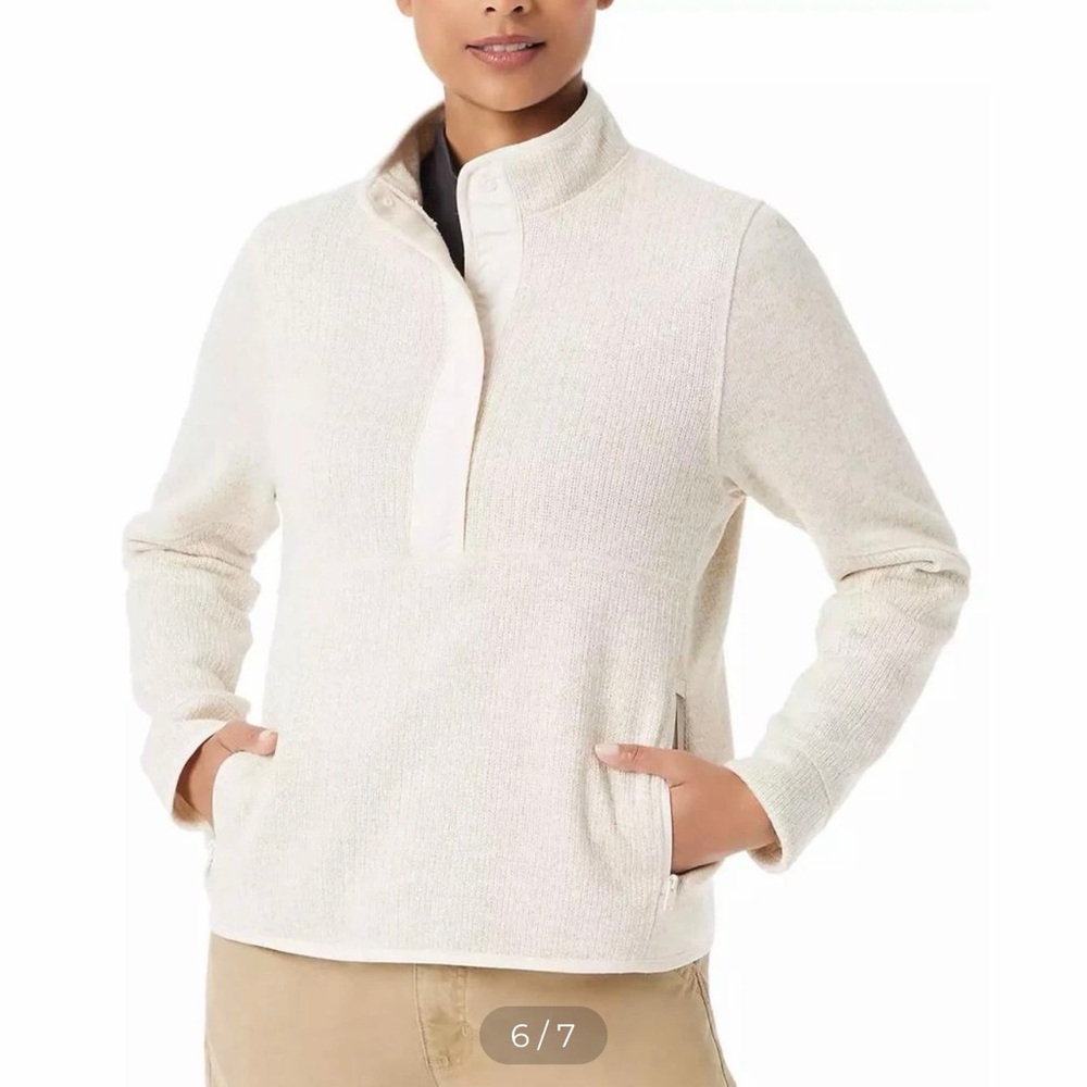 Bass Outdoor Mixed Media Mock Neck Heather Cream Half Snap Pullover Small NWT - Picture 1 of 12